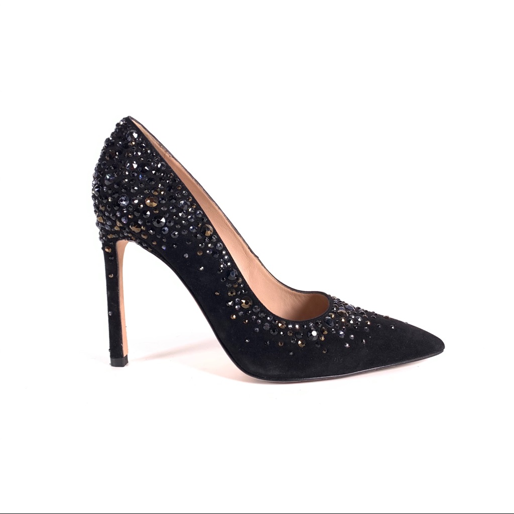Stuart Weizmann Lalaina Black Suede Crystal Pump